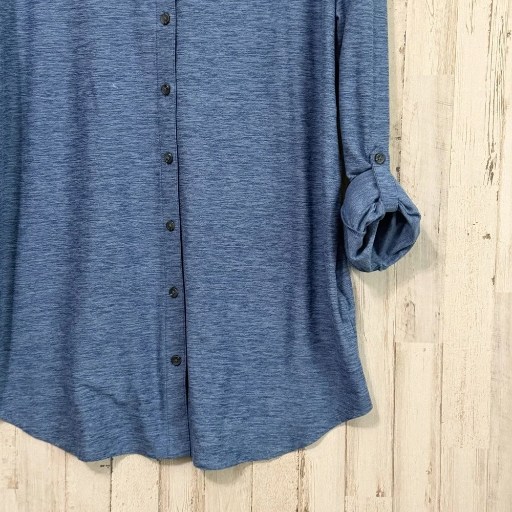 Lands End Womens Tunic L Heathered Long Roll Tab Sleeve Stretch Active Top Shirt